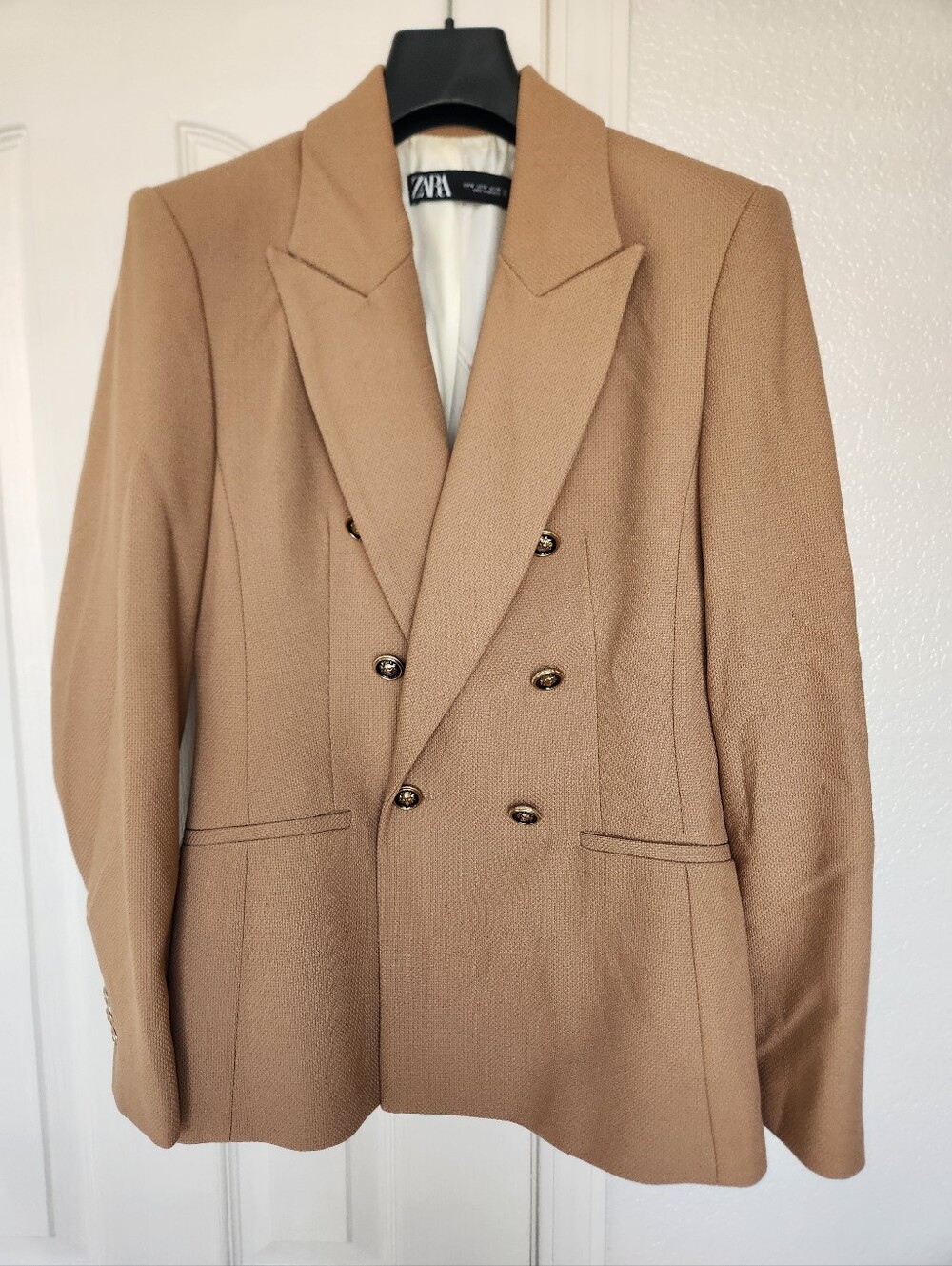 ZARA Textured Double Breasted Tan Blazer Jacket Size M
